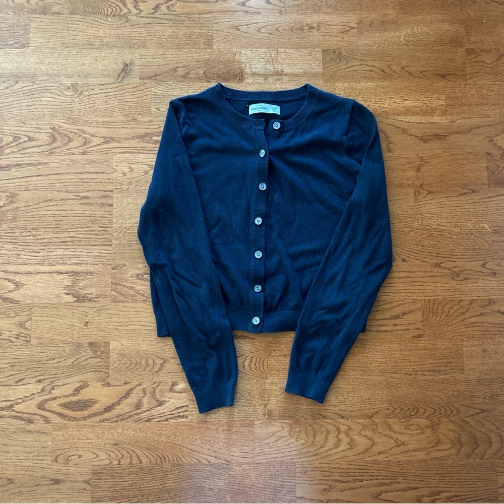Abercrombie Kids Girls Cardigan Sweater Knit Top Soft Button Front Navy Blue 16